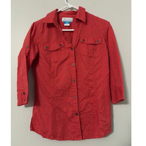 Columbia Sportswear Linen Blend 3/4 Length Sleeve Button Up Shirt Size Small - Picture 1 of 5
